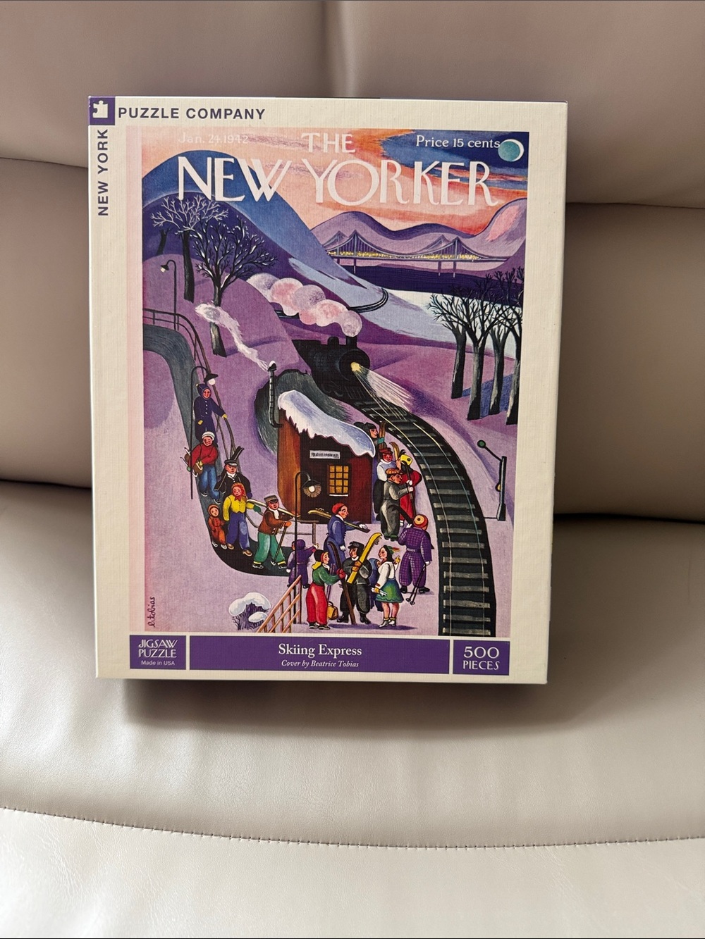 The New Yorker 'Skiing Express' Puzzle - Purple Illustrated Cover
